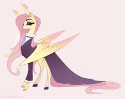 Size: 2454x1954 | Tagged: safe, artist:marbola, imported from derpibooru, fluttershy, pegasus, pony, clothes, coat markings, dress, ear piercing, earring, eyeshadow, female, fluttergoth, hoof shoes, jewelry, makeup, mare, piercing, socks (coat markings), solo