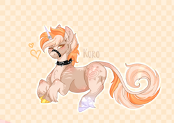 Size: 5354x3780 | Tagged: safe, artist:louyalpha, imported from derpibooru, oc, oc:louyalpha, hybrid, kirin, zebra, chubby, collar, cute, food, horn, horn ring, looking at you, one eye closed, orange, ring, solo, spiked collar, wink