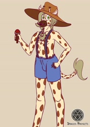 Size: 2896x4096 | Tagged: safe, artist:draconightmarenight, imported from derpibooru, oc, anthro, giraffe, clothes, colored sketch, facial hair, furry, hat, maracas, monthly reward, moustache, musical instrument, oc giraffe, pants, suspenders