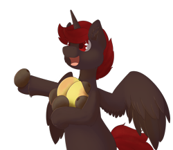 Size: 3422x2970 | Tagged: safe, artist:bread stoat, imported from derpibooru, oc, oc only, oc:hardy, alicorn, pony, alicorn oc, food, fruit, herbivore, horn, kiwi fruit, mango, simple background, solo, transparent background, wings