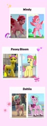 Size: 1500x4025 | Tagged: safe, edit, imported from ponybooru, screencap, earth pony, pegasus, pony, spoiler:g5, spoiler:my little pony: tell your tale, spoiler:tyts01e02, spoiler:tyts01e05, 2d, 3d, bipedal, bow, clothes, comparison, dahlia, female, flower, flower in hair, g5, hair bow, jewelry, mane melody, mare, my little pony: a new generation, my little pony: make your mark, my little pony: tell your tale, necklace, posey (g5), rearing, scarf, tail, tail bow, windy (g5), zipp's flight school