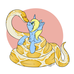 Size: 1200x1200 | Tagged: safe, artist:skeletongoat, imported from ponybooru, oc, pony, snake, unicorn, coils, ears