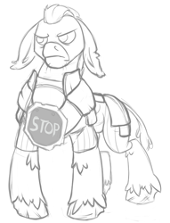 Size: 565x739 | Tagged: safe, artist:thatdarnpony, imported from ponybooru, oc, oc only, donkey, fallout equestria, armor, scowl, stop sign