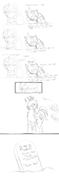 Size: 720x2132 | Tagged: safe, artist:thatdarnpony, imported from ponybooru, oc, oc:double tap, oc:paharita, griffon, unicorn, zebra, fallout equestria, fallout equestria: anywhere but here, fanfic art, gravestone, this ended in pain, vulgar