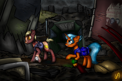 Size: 1500x1000 | Tagged: safe, artist:shido-tara, imported from ponybooru, ghoul, undead, unicorn, fallout equestria, fanfic art, ruins