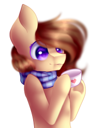 Size: 808x1000 | Tagged: safe, artist:prettyshinegp, imported from derpibooru, oc, oc only, earth pony, pony, bust, clothes, coffee, earth pony oc, hoof hold, mug, scarf, simple background, transparent background, underhoof