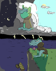 Size: 1025x1291 | Tagged: safe, artist:neccanon, lyra heartstrings, unicorn, cliff, druid, female, mare, ocean, pretty