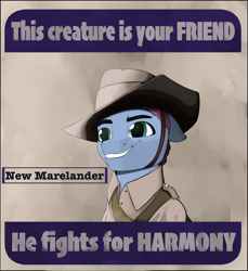 Size: 4210x4601 | Tagged: safe, artist:leotheunicorn, derpibooru exclusive, imported from derpibooru, earth pony, pony, equestria at war mod, grin, male, poster, poster parody, propaganda, slouch hat, smiling, solo