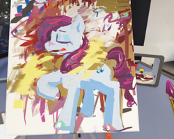 Size: 1008x805 | Tagged: safe, artist:melonlicious, imported from derpibooru, screencap, rarity, pony, eyes closed, messy, messy mane, paintbrush, painting, screenshots, solo