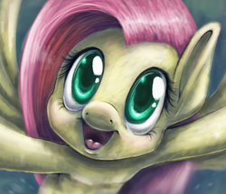 Size: 1251x1078 | Tagged: safe, artist:feather-ponyart, imported from derpibooru, fluttershy, pegasus, pony, bust, esophagus, female, looking at you, mare, open mouth, smiling, solo, spread wings, uvula, wings