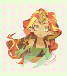 Size: 938x1073 | Tagged: safe, artist:animesoul, imported from derpibooru, part of a set, ray, sunset shimmer, human, lizard, eared humanization, horn, horned humanization, humanized, smiling
