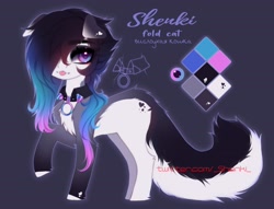 Size: 3912x2984 | Tagged: safe, artist:shenki, imported from derpibooru, oc, oc only, oc:shenki, cat, cat pony, original species, pony, chest fluff, hair over one eye, reference sheet, solo, tongue out