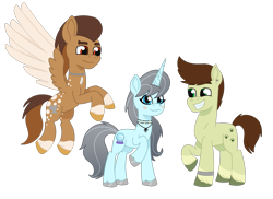 Size: 1625x1182 | Tagged: safe, artist:dyonys, imported from derpibooru, oc, oc:ellie hill, earth pony, pegasus, pony, unicorn, barnaby lee, blushing, bracelet, choker, coat markings, flying, g5, harry potter (series), hogwarts mystery, jewelry, my little pony: tell your tale, necklace, ponified, raised hoof, simple background, smiling, talbott winger, transparent background