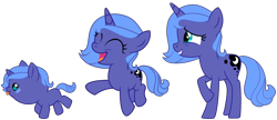 Size: 2540x1098 | Tagged: safe, artist:lillyleaf101, imported from derpibooru, princess luna, pony, age progression, baby, baby pony, female, filly, simple background, solo, teenager, transparent background, woona, younger