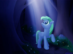 Size: 4806x3597 | Tagged: safe, artist:aklimovich, imported from derpibooru, oc, oc only, oc:forest rain, pegasus, pony, crepuscular rays, forest, high res, night, raised hoof, solo