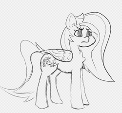 Size: 842x782 | Tagged: safe, artist:floof hoof, imported from derpibooru, oc, oc:flugel, pegasus, pony, chest fluff, female, furrowed brow, mare, monochrome, sketch, solo