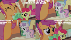 Size: 4400x2475 | Tagged: safe, edit, edited screencap, editor:quoterific, imported from derpibooru, screencap, apple bloom, scootaloo, sweetie belle, earth pony, pegasus, unicorn, for whom the sweetie belle toils, season 4, cutie mark crusaders, female, filly, foal, train