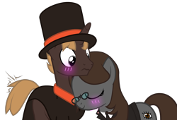 Size: 4187x2848 | Tagged: safe, artist:mrvector, imported from derpibooru, oc, oc only, oc:private eye, oc:sonata, pony, unicorn, blushing, clothes, cute, elements of justice, female, glasses, hat, lawyer, male, mare, professor layton, shipping, simple background, stallion, suit, top hat, transparent background, turnabout storm, vector