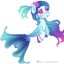 Size: 894x894 | Tagged: safe, artist:x-emilytheunicorn-x, imported from derpibooru, oc, oc only, merpony, seapony (g4), base used, blue mane, deviantart watermark, digital art, female, fins, fish tail, flower, flower in hair, flowing mane, flowing tail, mare, obtrusive watermark, open mouth, pink eyes, seaponified, signature, simple background, solo, species swap, tail, transparent background, watermark