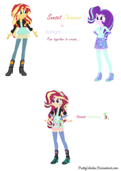 Size: 920x1302 | Tagged: safe, artist:prettycelestia, imported from twibooru, starlight glimmer, sunset shimmer, oc, oc:starset glowbeam, equestria girls, clothes, four arms, fusion, high heels, image, png, shoes