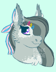 Size: 1100x1400 | Tagged: safe, artist:punkpride, imported from twibooru, marble pie, earth pony, pony, alternate design, bow, bust, facial markings, female, gender headcanon, green background, hair bow, hairpin, headcanon, image, mare, pansexual pride flag, png, portrait, pride, pride flag, sexuality headcanon, simple background, solo, transgender pride flag