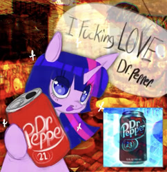 Size: 1668x1720 | Tagged: safe, artist:ombnom, twilight sparkle, dr pepper, meme, soda, solo