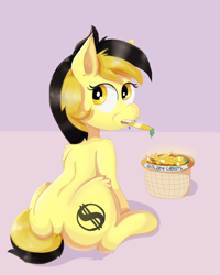 Size: 4000x5000 | Tagged: safe, artist:fdv.alekso, oc:leslie fair, earth pony, pony, anarchist, anarcho-capitalism, carrot, eating, female, food, golden eyes, mare, sitting, solo, two toned mane