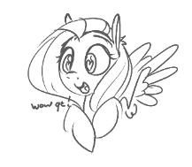 Size: 217x189 | Tagged: safe, fluttershy, pegasus, pony, aggie.io, female, heart eyes, mare, monochrome, open mouth, simple background, sketch, smiling, spread wings, wingding eyes, wings