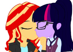 Size: 808x574 | Tagged: safe, artist:sunriseshimmer1275, imported from derpibooru, sci-twi, sunset shimmer, twilight sparkle, human, equestria girls, duo, duo female, female, jpg, kiss on the lips, kissing, lesbian, ponytail, scitwishimmer, shipping, simple background, sunsetsparkle, white background