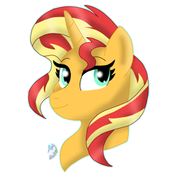 Size: 894x894 | Tagged: safe, artist:nightlightartz, imported from derpibooru, sunset shimmer, pony, unicorn, equestria girls, bust, female, mare, simple background, transparent background