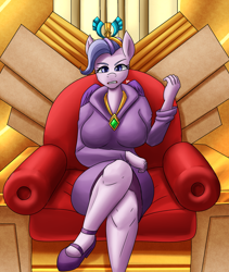 Size: 1600x1900 | Tagged: safe, artist:zachc, imported from derpibooru, queen haven, anthro, pegasus, breasts, busty queen haven, clothes, crossed legs, dress, female, g5, human queen haven, jewelry, looking at you, milf, sexy, sitting, solo, stupid sexy queen haven