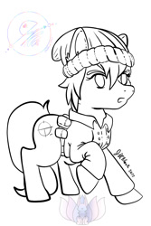 Size: 1000x1500 | Tagged: safe, artist:jbcblanks, imported from derpibooru, oc, oc:marksmare, earth pony, beenie, cute, lineart, lines, sketch, white