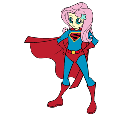 Size: 1000x1000 | Tagged: safe, artist:thatradhedgehog, imported from derpibooru, fluttershy, human, equestria girls, dc comics, simple background, solo, superman, transparent background