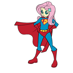 Size: 1000x1000 | Tagged: safe, artist:thatradhedgehog, imported from derpibooru, fluttershy, human, equestria girls, dc comics, simple background, solo, superman, transparent background