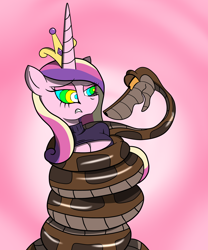 Size: 2500x3000 | Tagged: safe, artist:lunahazacookie, imported from derpibooru, princess cadance, alicorn, pony, snake, abstract background, bust, coils, duo, female, hypno eyes, hypnosis, hypnotized, kaa, kaa eyes, male, mare, sexy, stupid sexy princess cadance