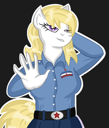 Size: 850x1000 | Tagged: safe, imported from derpibooru, oc, anthro, anthro oc, belt, belt buckle, blonde, clothes, denim, female, jeans, mare, pan-slavism, pants, red star, shirt, solo, white, yugoslavia