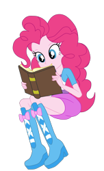 Size: 1900x3133 | Tagged: safe, artist:gmaplay, imported from derpibooru, pinkie pie, human, equestria girls, friendship games, book, simple background, solo, transparent background