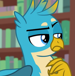 Size: 705x719 | Tagged: safe, imported from derpibooru, screencap, gallus, griffon, what lies beneath, cropped, gallus is not amused, male, solo, unamused