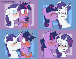 Size: 1800x1400 | Tagged: safe, artist:dimbulb, imported from derpibooru, rarity, twilight sparkle, pony, unicorn, blushing, book, cheek kiss, dusk shine, elushine, elusive, female, gay, half r63 shipping, kissing, lesbian, male, rarilight, rarishine, rule 63, shipping, straight, twilusive