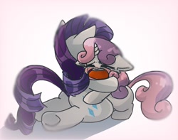 Size: 1276x1004 | Tagged: safe, artist:namaenonaipony, imported from derpibooru, rarity, sweetie belle, pony, unicorn, blushing, crying, duo, duo female, eyes closed, female, filly, floppy ears, foal, horn, hug, mare, open mouth, siblings, simple background, sisters, underhoof, white background