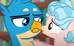 Size: 1010x630 | Tagged: safe, imported from derpibooru, screencap, cozy glow, gallus, griffon, pegasus, pony, what lies beneath, cropped, duo, female, filly, foal, gallus is not amused, unamused