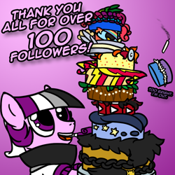 Size: 800x800 | Tagged: safe, artist:thedragenda, imported from derpibooru, oc, oc:ace, earth pony, pony, ask-acepony, cake, female, food, mare, milestone, solo