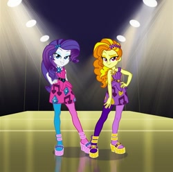 Size: 576x572 | Tagged: safe, artist:sapphiregamgee, imported from derpibooru, adagio dazzle, rarity, human, equestria girls, clothes swap, cropped, duo, duo female, fashion show, female, hand on hip