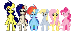 Size: 1673x736 | Tagged: safe, artist:jrpsartdesk, imported from derpibooru, derpy hooves, fluttershy, pinkie pie, oc, oc:beatbreaker, oc:mixi creamstar, earth pony, pegasus, animated, bipedal, dancing, female, flossing (dance), male, mare, simple background, stallion, transparent background