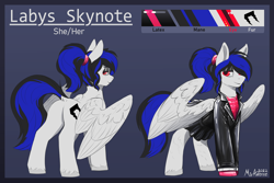 Size: 3000x2000 | Tagged: safe, artist:miramore, imported from derpibooru, oc, oc:labys, pegasus, pony, 2022, business suit, butt, clothes, commission, cutie mark, eyeshadow, female, gloves, latex, latex gloves, latex suit, makeup, mare, pegasus oc, plot, ponytail, red eyes, reference sheet, rubber suit, shiny, signature, simple background, skirt, solo, spread wings, suit, white fur, wings