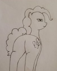 Size: 2767x3420 | Tagged: safe, artist:ceffyl-dŵr, imported from derpibooru, pinkie pie, pony, bedroom eyes, butt, plot, traditional art