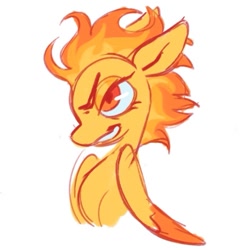 Size: 697x697 | Tagged: safe, artist:webkinzworldz, imported from twibooru, spitfire, pegasus, pony, bust, colored wings, female, image, mare, needs more jpeg, simple background, smiling, smirk, solo, white background, wings