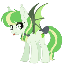 Size: 1408x1419 | Tagged: safe, artist:dyonys, imported from derpibooru, oc, oc only, oc:sour apple, bat pony, bow, eyeshadow, female, makeup, simple background, spread wings, tail, tail bow, tongue out, transparent background, wings