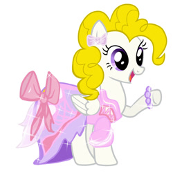 Size: 894x894 | Tagged: safe, artist:amexraibu, imported from derpibooru, surprise, bow, bracelet, clothes, dress, g1, g1 to g4, g4, generation leap, jewelry, raised hoof, simple background, smiling, sparkles, white background, wings