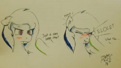 Size: 3264x1836 | Tagged: safe, artist:pwnagespartan, imported from derpibooru, oc, oc only, bat pony, pony, blushing, boop, fangs, indonesia, noseboop, telolet, traditional art